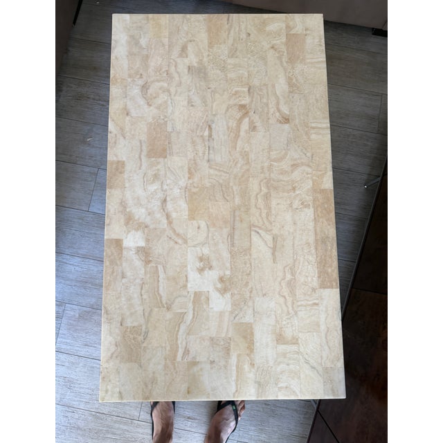 Rustic European Premium Ethan Allen Vida Fossilized Stone-Top Coffee Table (138340s) in Paris Iron For Sale - Image 3 of 6