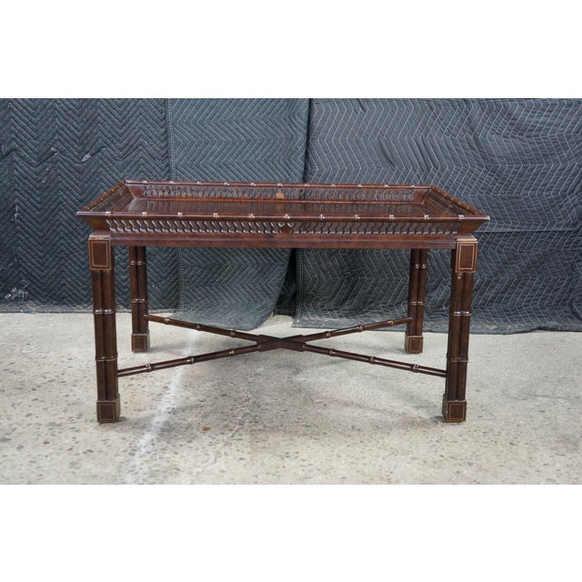 Late 20th Century Mario Buatta for John Widdicomb Chinese Chippendale Faux Bamboo Coffee Table For Sale - Image 15 of 18