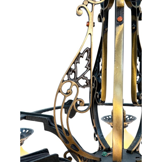 1920s Cast Bronze 5 Light Chandelier in Spectacular Original Condition #2622 For Sale - Image 9 of 12