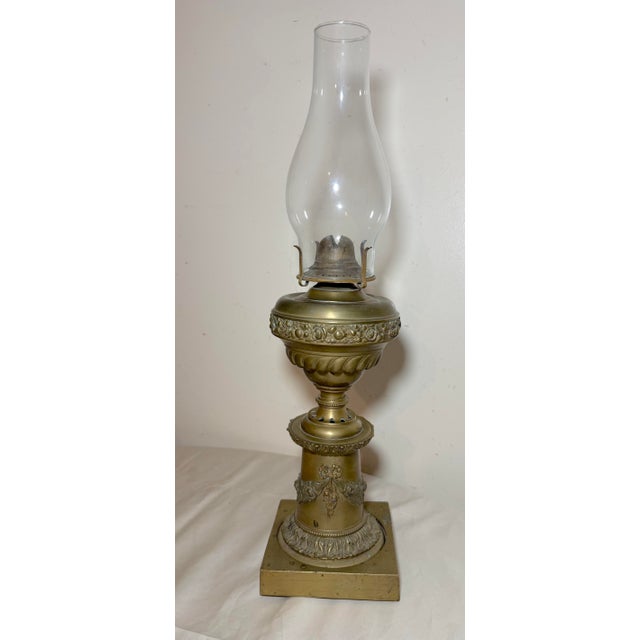 Victorian Antique 19th Century Victorian Ornate Gilt Bronze Glass Astral Oil Table Lamp For Sale - Image 3 of 14
