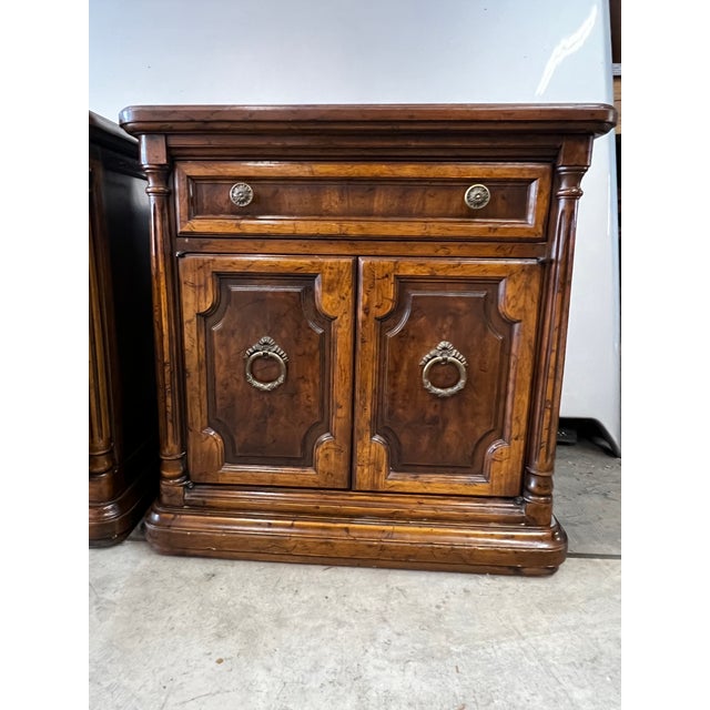 Vintage Drexel Heritage "Cameo Collection" Burled Walnut Nightstands - A Pair For Sale In Seattle - Image 6 of 18