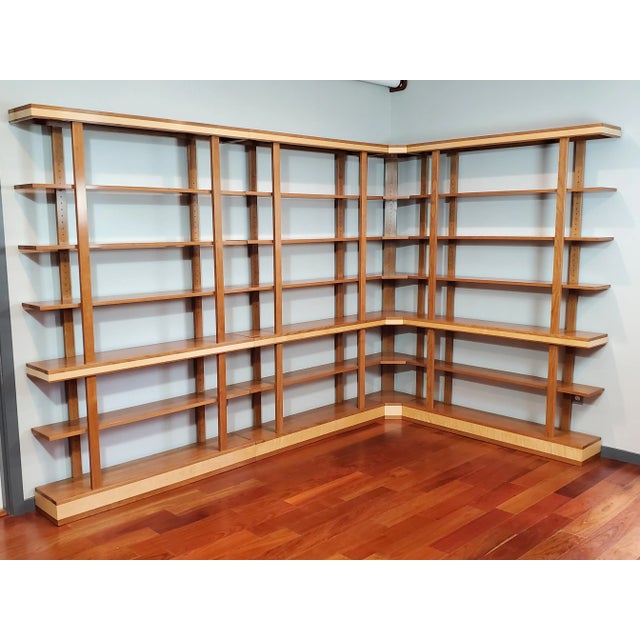 Brown Cherry Bookcase With Curly Maple Accent - 50" For Sale - Image 8 of 11