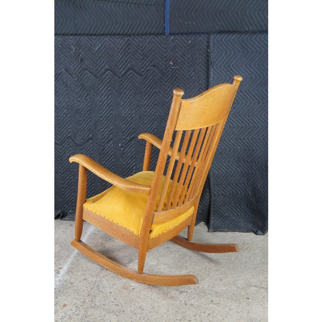 Yellow Antique Victorian Quartersawn Oak Farmhouse Parlor Slat Back Rocking Chair For Sale - Image 8 of 11