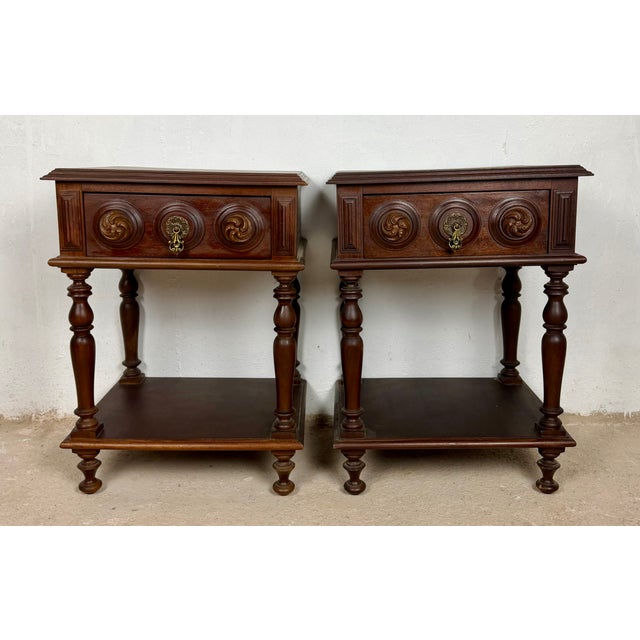 Spanish Carved Wood Nightstands, 1930, Set of 2 For Sale - Image 3 of 13