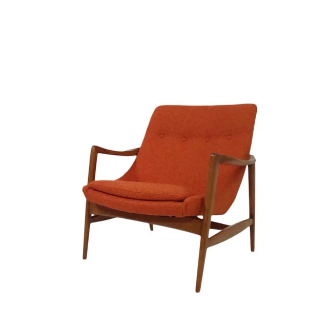 Mid-Century Lounge Chair Orange Chenille For Sale - Image 4 of 4