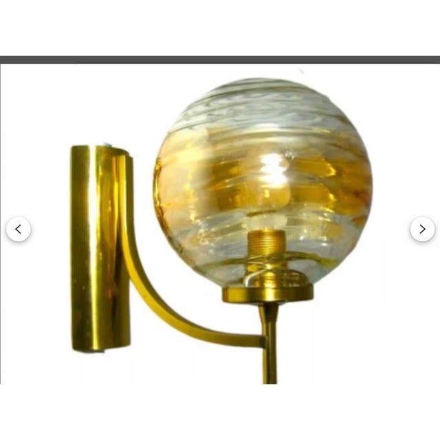 Metal Mid-Century Modern Art Deco Style Sconces in Brass and Murano Glass, 1980s, Set of 2 For Sale - Image 7 of 12