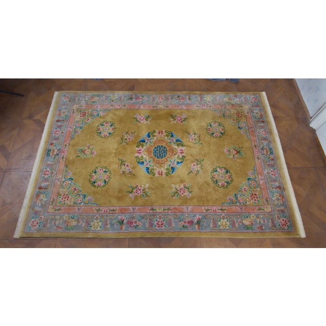 Textile Chinese Golden Rug with Luck Motif For Sale - Image 7 of 8