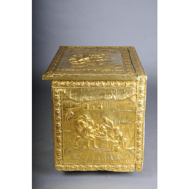 Wood Antique Dutch Chest in Gilt Brass, 19th Century For Sale - Image 7 of 13