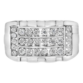 .925 Sterling Silver 1/4 Cttw Diamond Three Row Channel Band Ring (I-J Color, I3 Clarity) - Size 10 For Sale