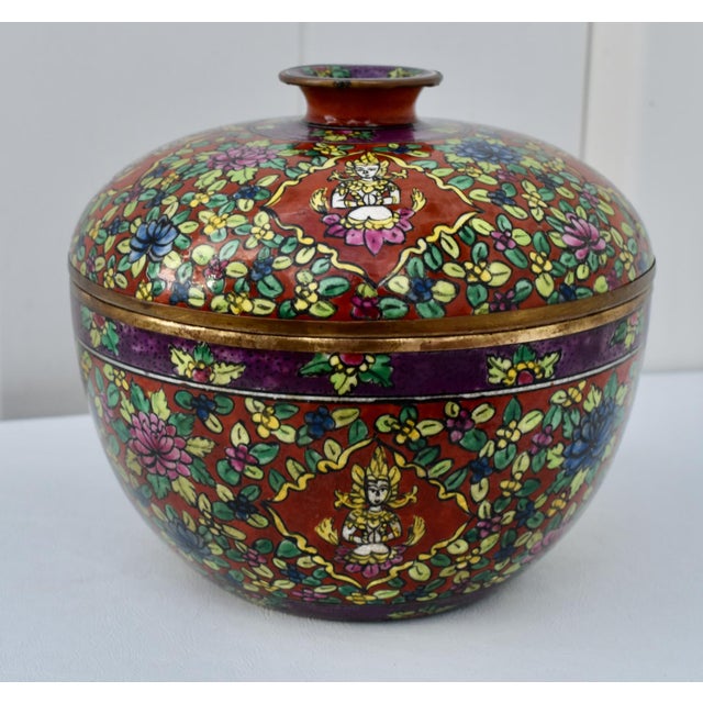 Vtg. Thai Benjarong Covered Ginger Jar W/Brass Rim For Sale In Philadelphia - Image 6 of 18