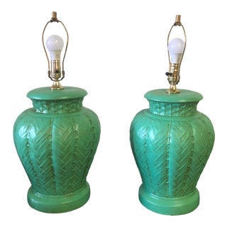 Vintage Ceramic Turquoise Colored Lamps - a Pair For Sale