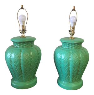 Vintage Ceramic Turquoise Colored Lamps - a Pair