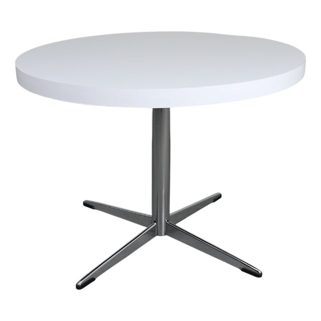 White Round Side Table with Chrome-Plated Cross Base, Germany, 1970s For Sale