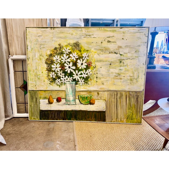 Lee Reynolds Midcentury Daisies & Fruit Painting by Lee Reynolds For Sale - Image 4 of 7