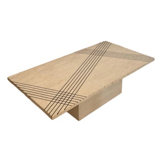 Vintage Italian Scored Travertine Coffee Table For Sale