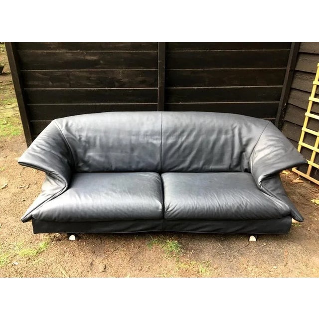 Mid-Century Modern Blue-Grey Leather Sofa from Saporiti Italia, 1980s For Sale - Image 3 of 12
