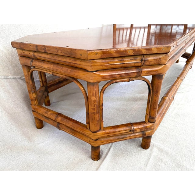 Brown Scorched Bamboo Chaise in the Style of Brighton Pavilion For Sale - Image 8 of 10