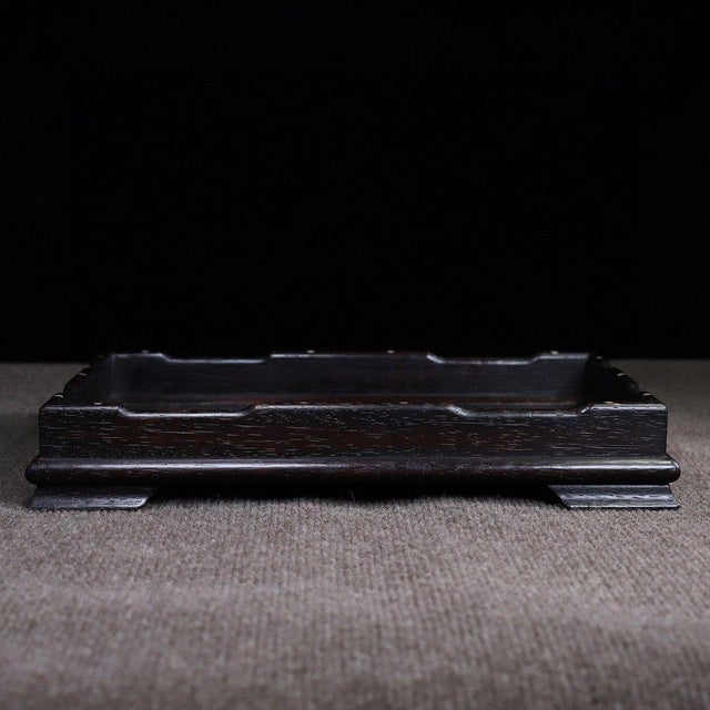 Brown Late 20th Century Wooden Tea Tray With Mother-of-Pearl Magpie and Plum Blossom Inlay For Sale - Image 8 of 9