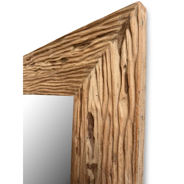 2020s Deep Grain Rustic Wood Wall Mirror For Sale - Image 5 of 8