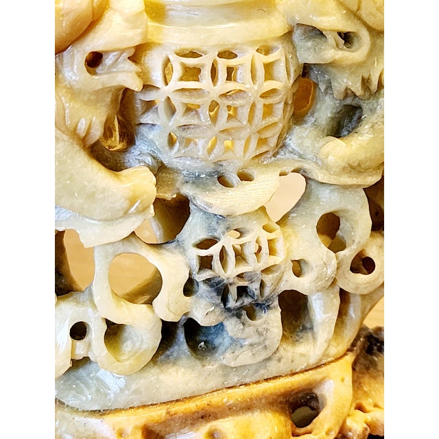 Jade Vintage Antiquity Fu Dog Dragon Trio Decoration Agarbatti Incense Vessel For Sale - Image 8 of 12