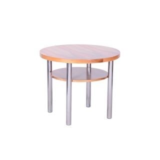 Bauhaus Round Table in Walnut and Chrome from Mücke Melder, 1930s For Sale