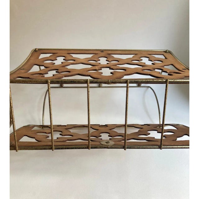 Mid Century Modern Quatrefoil Wood & Metal Magazine Rack For Sale - Image 11 of 13