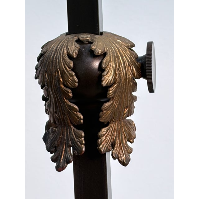 1910s Elaborate Bent Brass and Wrought Iron Spanish Revival Floor Lamp With Golden Mica Shade For Sale - Image 10 of 11