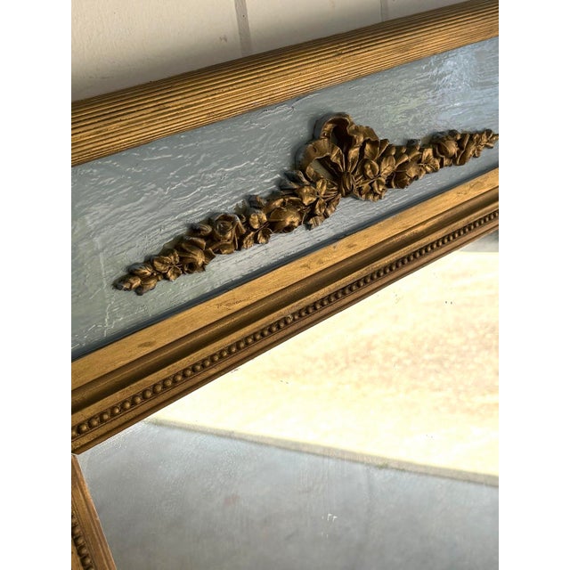 Large French Giltwood / Baby Blue Frame Floor or Wall Mirror For Sale - Image 4 of 4