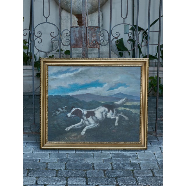 English 18th Century Oil on Canvas Hunting Dog Painting in Carved Giltwood Frame For Sale In Atlanta - Image 6 of 12