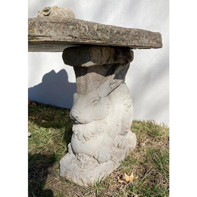 Vintage Bunny Rabbit Motif Concrete Garden Bench | Chairish