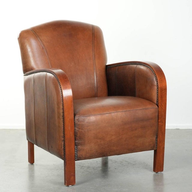 Art Deco Style Sheepskin Armchair in with Wooden Armrests For Sale - Image 12 of 12
