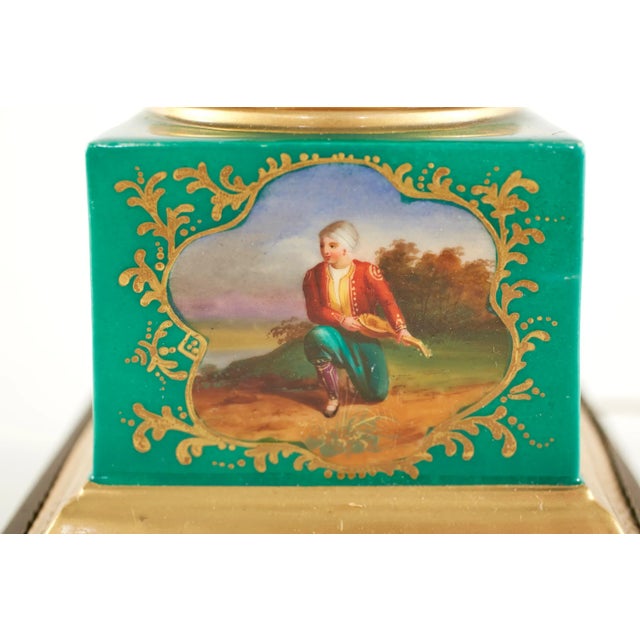 19th Century Gilt Porcelain / Brass Bass Table Lamps - a Pair For Sale - Image 4 of 13