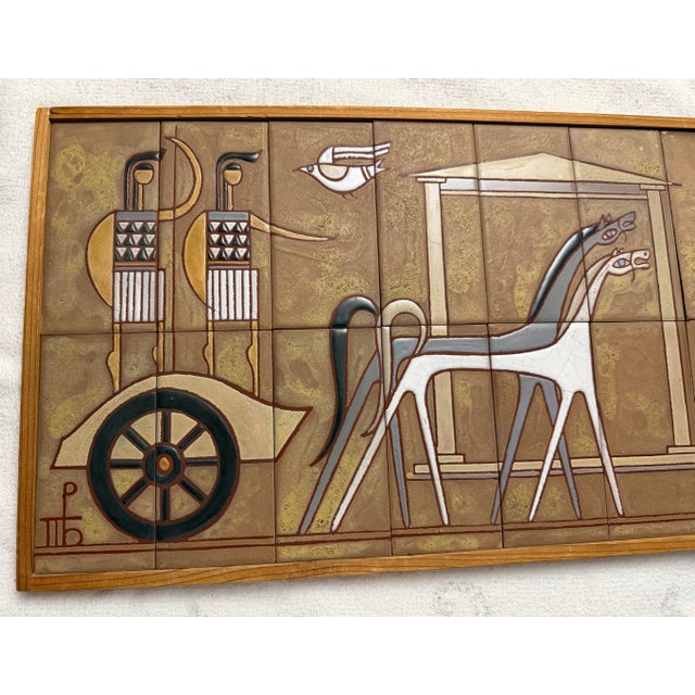 1960s Multi-Tile Ceramic Mural Titled "Composition With Warriors" (Or "Classical Age Warriors") by the Renowned Greek Ceramist Panos Valsamakis (1900–1986). For Sale - Image 5 of 12