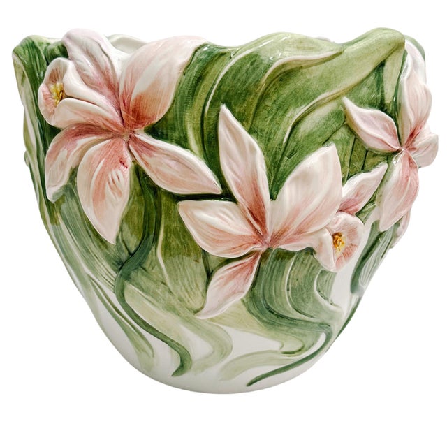 Vintage Italian Pink Iris Planter Cachepot For Sale - Image 12 of 12
