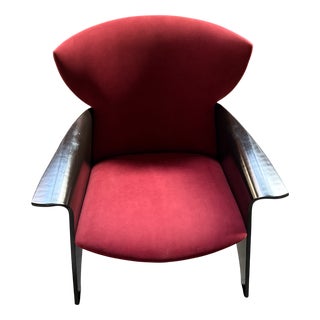 Black Plywood Sofa with Burgundy Velvet Upholstery, 1980s For Sale