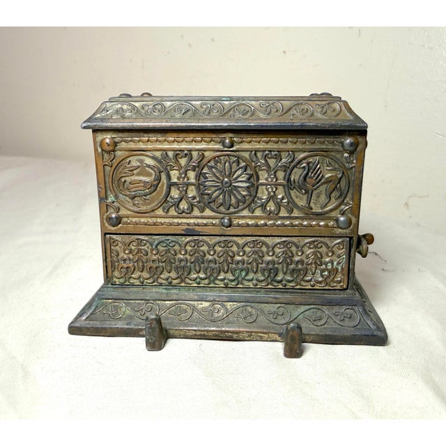 Antique Ornate Eastlake Bronze Patinated Metal Cigarette Dispenser Box Jar For Sale In New York - Image 6 of 13