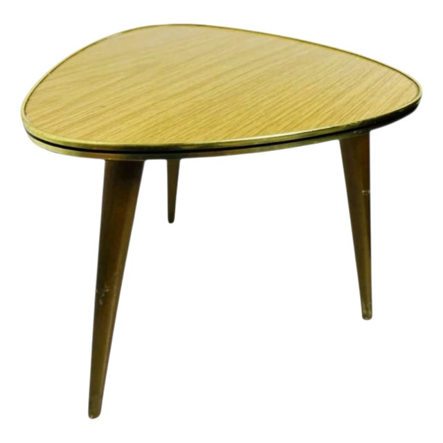 Vintage Triangular Werzalit Side Table with Tapered Wood Legs, 1950s For Sale