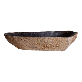 Natural Large Early 20th Century Oblong River Stone Sculptural Bowl For Sale