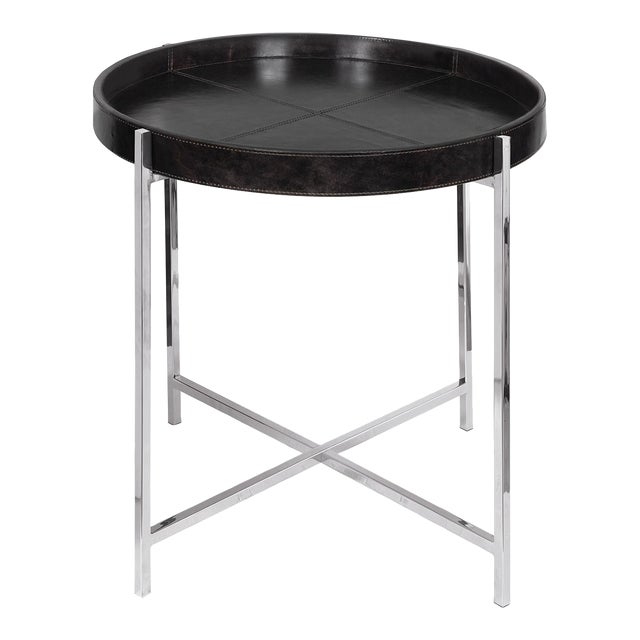 Regina Andrew Derby Leather Tray Table, Black For Sale