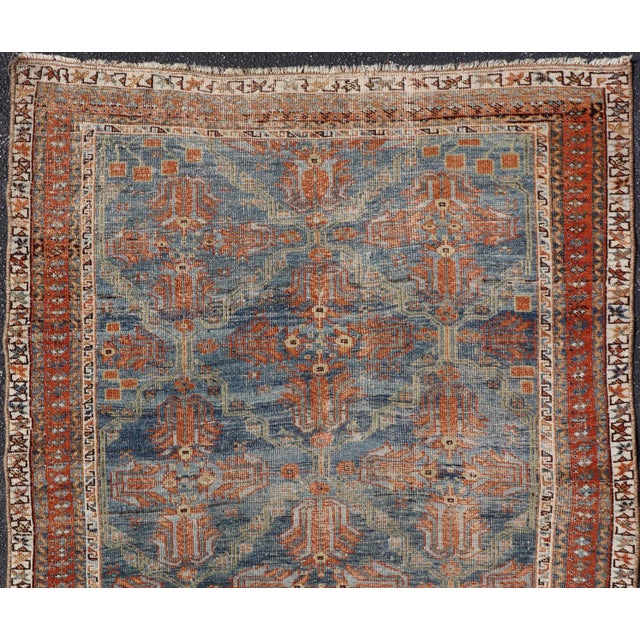 Textile Antique Persian Afshar Rug With Allover Geometric Design in Soft Blue 3'10"x4'7" For Sale - Image 7 of 10
