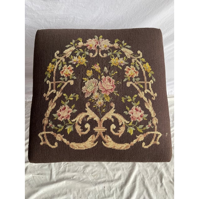 Early 20th Century Victorian Floral Needlepoint Parlor Stool For Sale - Image 11 of 12