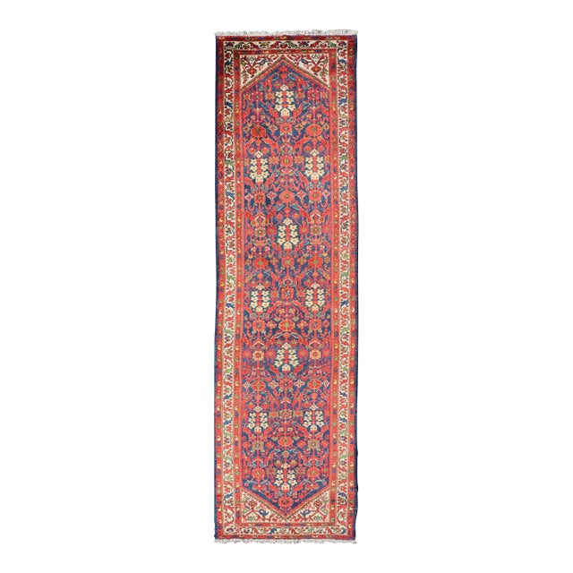 Antique Persian Hand Knotted Malayer Runner With Sub-Geometric All-Over Design For Sale