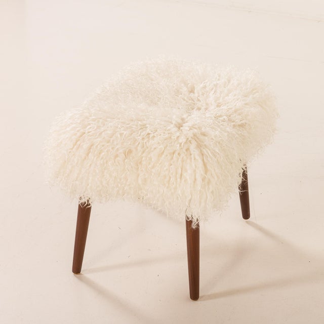 1960s Mid-Century Danish Ottoman in Longhair Sheepskin, 1960s For Sale - Image 5 of 9