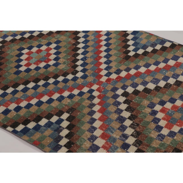 Rug & Kilim Vintage Distressed Rug, Bold Polychromatic Checkered Diamonds - Rug & Kilim For Sale - Image 4 of 8