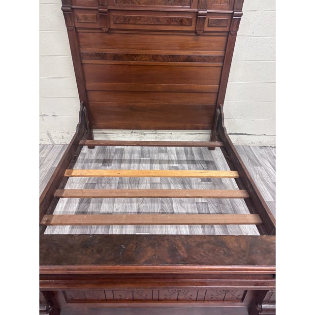 Wood Antique Full Size C 1870-1890 Victorian Eastlake Monumental High Back Walnut Bed For Sale - Image 7 of 11