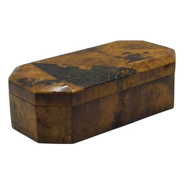 Vintage Tessellated Horn-Style Octagonal Lidded Box With Dark Inlay For Sale