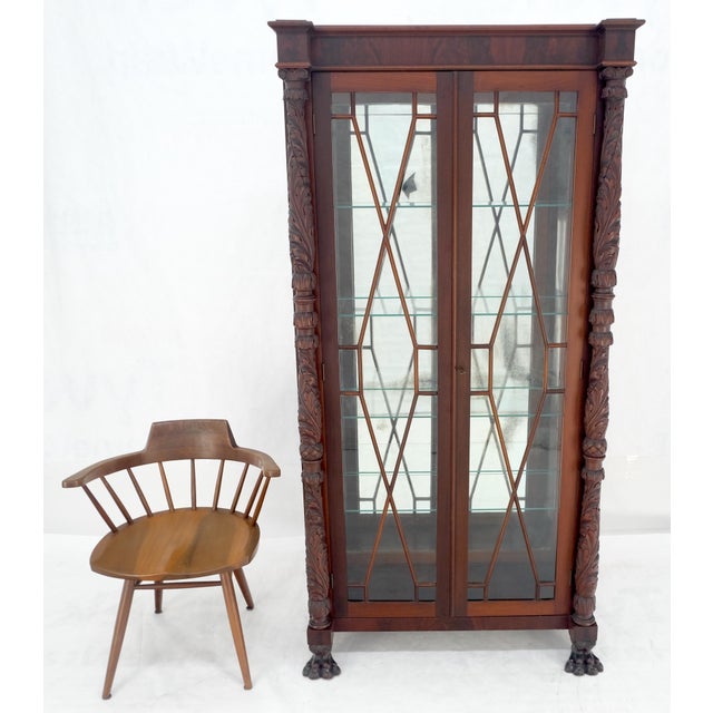 Fine Carved Mahogany Claw Feet Glass Shelved Bookcase Display Cabinet Stunning For Sale - Image 4 of 12