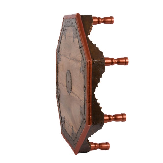 Antique Wooden Indian Coffee Table With Brass Mounts and Painted Trim For Sale In Greensboro - Image 6 of 7