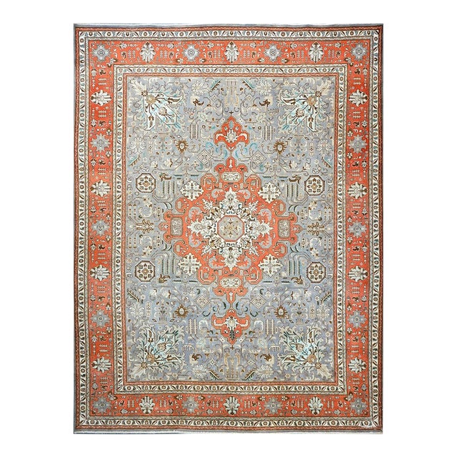 Antique Persian Tabriz Wool 10X13 Grey & Orange Area Rug #9901239 For Sale