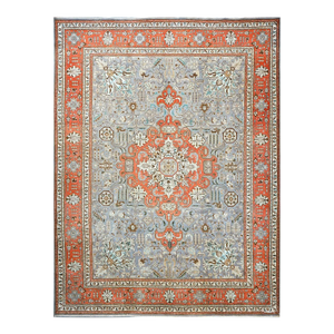 Antique Persian Tabriz Wool 10X13 Grey & Orange Area Rug #9901239